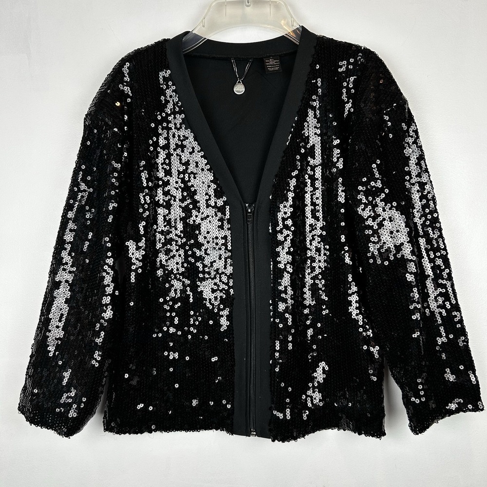 Sequin Jacket Blazer Womens S Black Zip Whimsigoth Evening Witchy Punk BKE